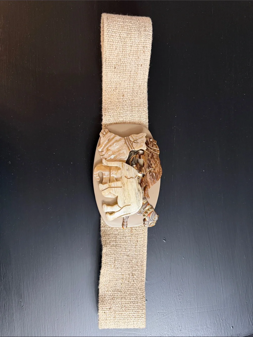 Beige Elephant Carved Fabric Wristband Smart Accessory